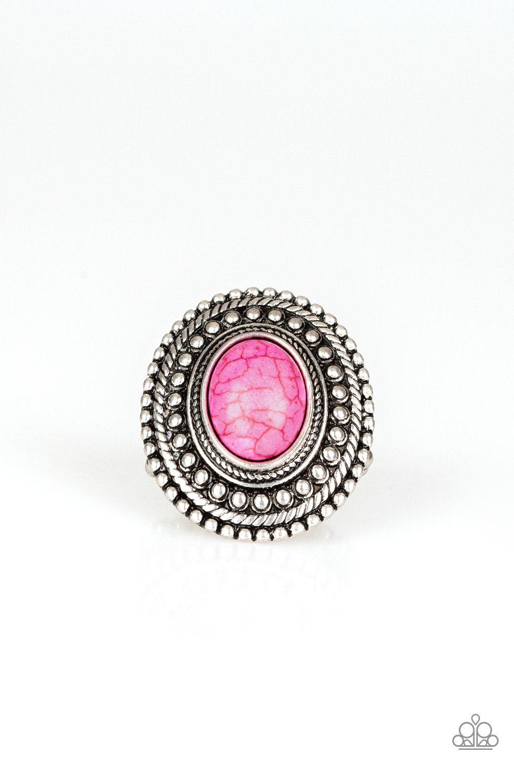 Terra Terrain Pink Stone and Silver Ring - Paparazzi Accessories- lightbox - CarasShop.com - Paparazzi Jewelry by Cara Jewels