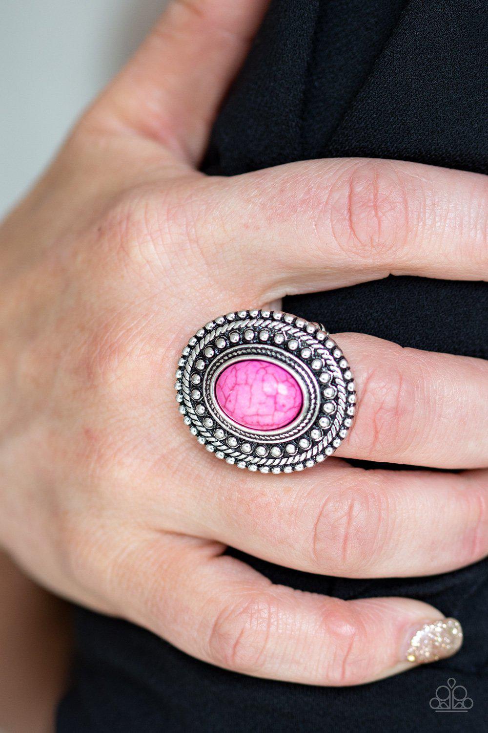 Terra Terrain Pink Stone and Silver Ring - Paparazzi Accessories- on model - CarasShop.com - Paparazzi Jewelry by Cara Jewels