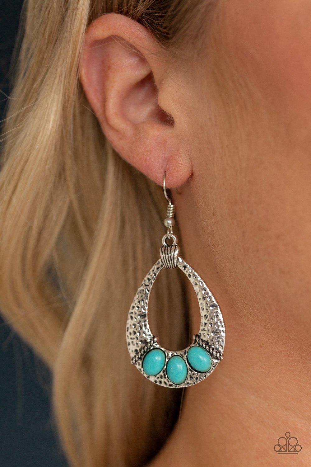 Terra Terrific Turquoise Blue and Silver Teardrop Earrings - Paparazzi Accessories- lightbox - CarasShop.com - Paparazzi Jewelry by Cara Jewels