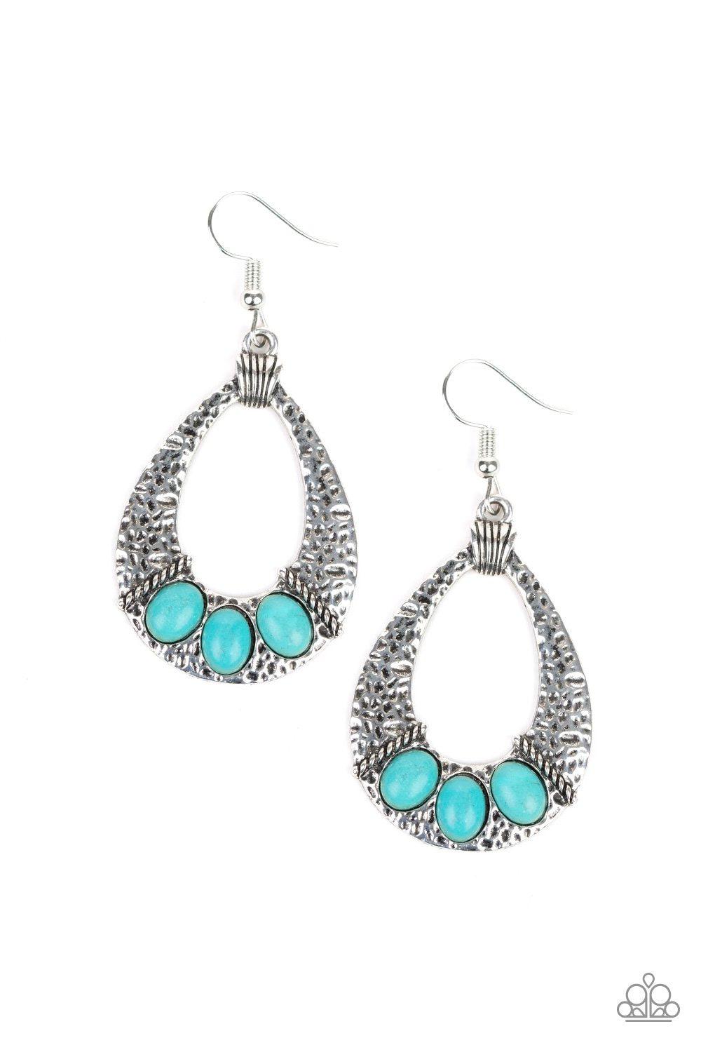 Terra Terrific Turquoise Blue and Silver Teardrop Earrings - Paparazzi Accessories- on model - CarasShop.com - Paparazzi Jewelry by Cara Jewels