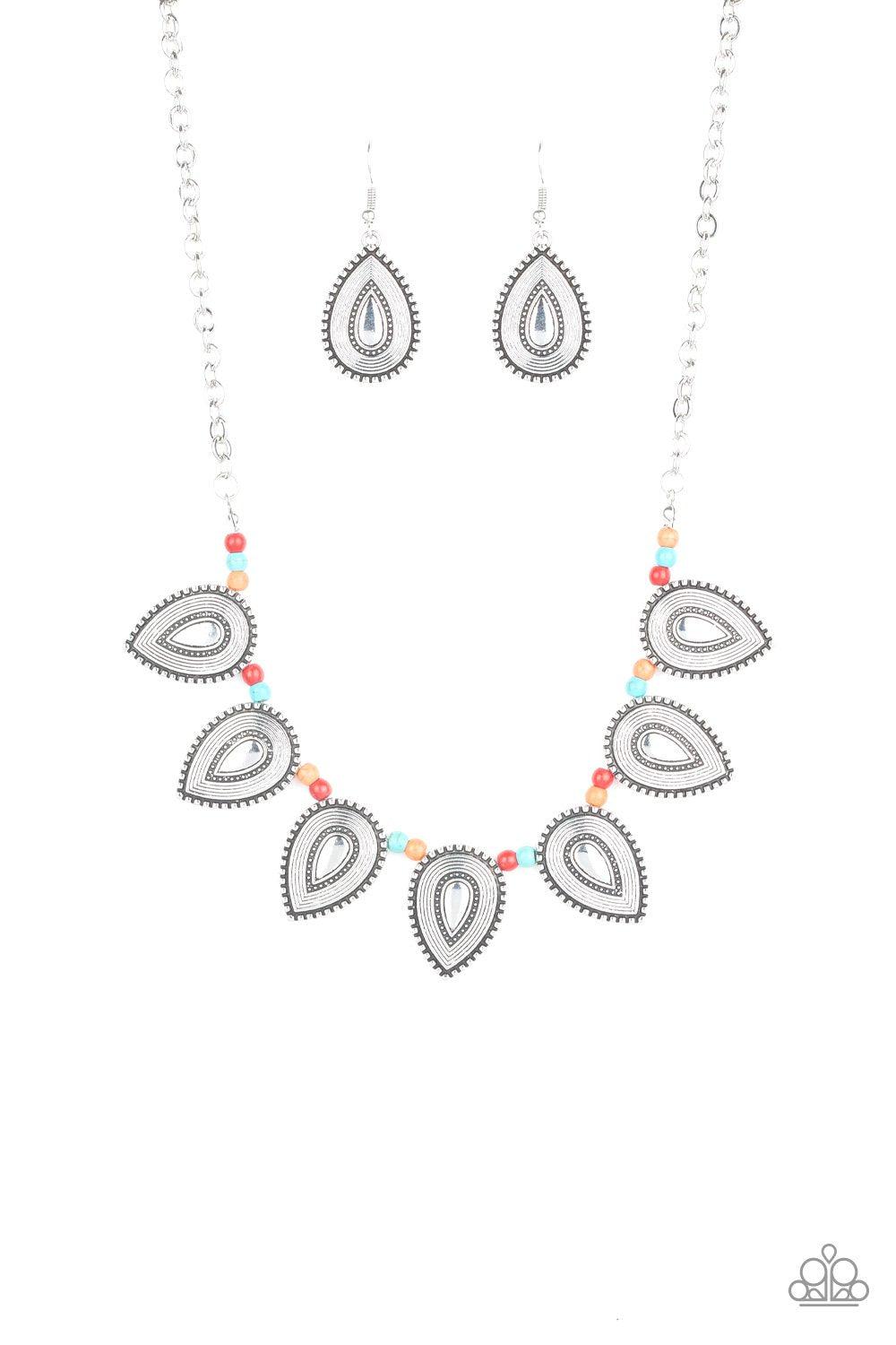 Terra Trailblazer Multicolor Stone and Silver Necklace - Paparazzi Accessories - free matching earrings -CarasShop.com - Paparazzi Jewelry by Cara Jewels