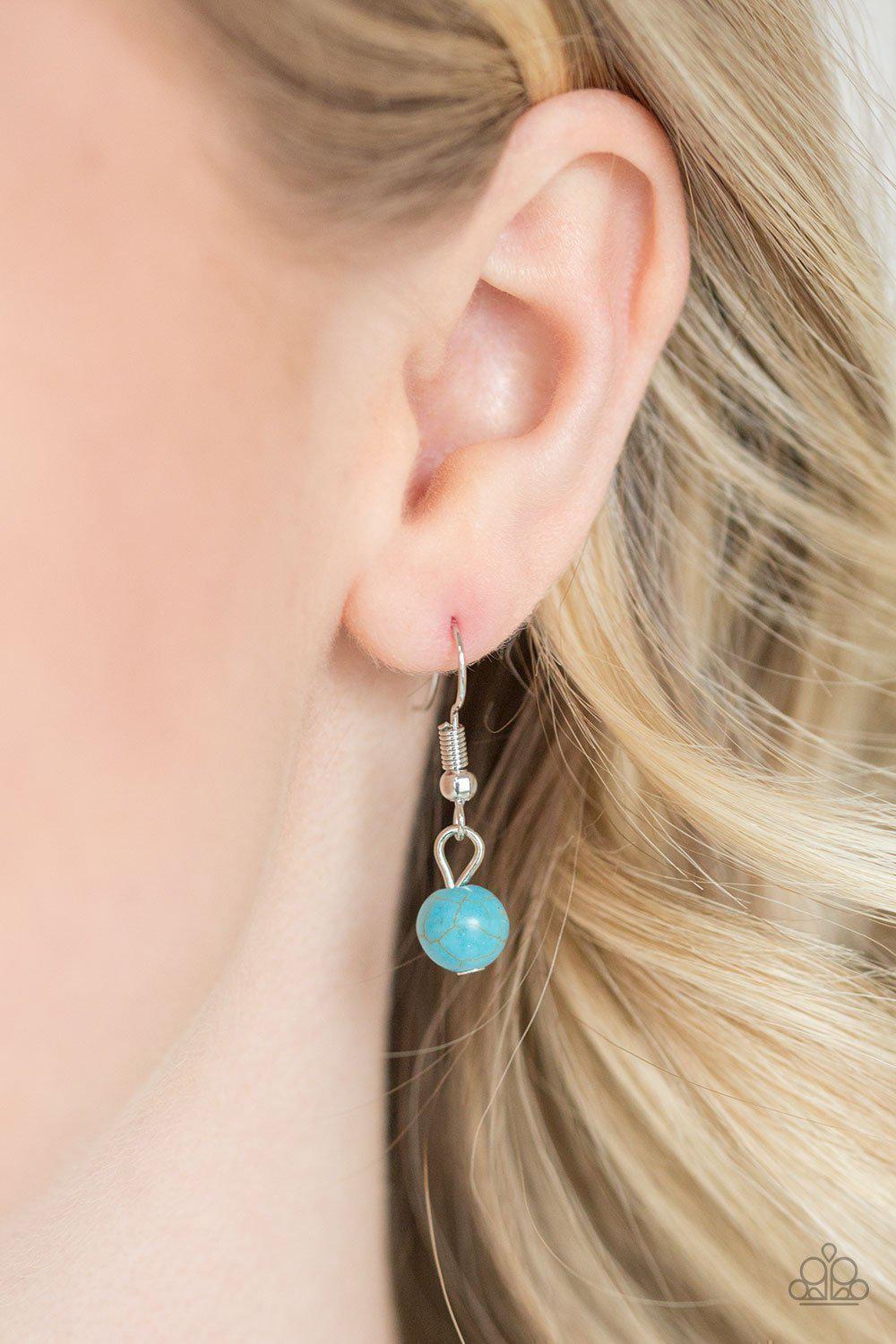 Terra Tranquility Silver and Turquoise Blue Stone Teardrop Necklace - Paparazzi Accessories - free matching earrings -CarasShop.com - Paparazzi Jewelry by Cara Jewels