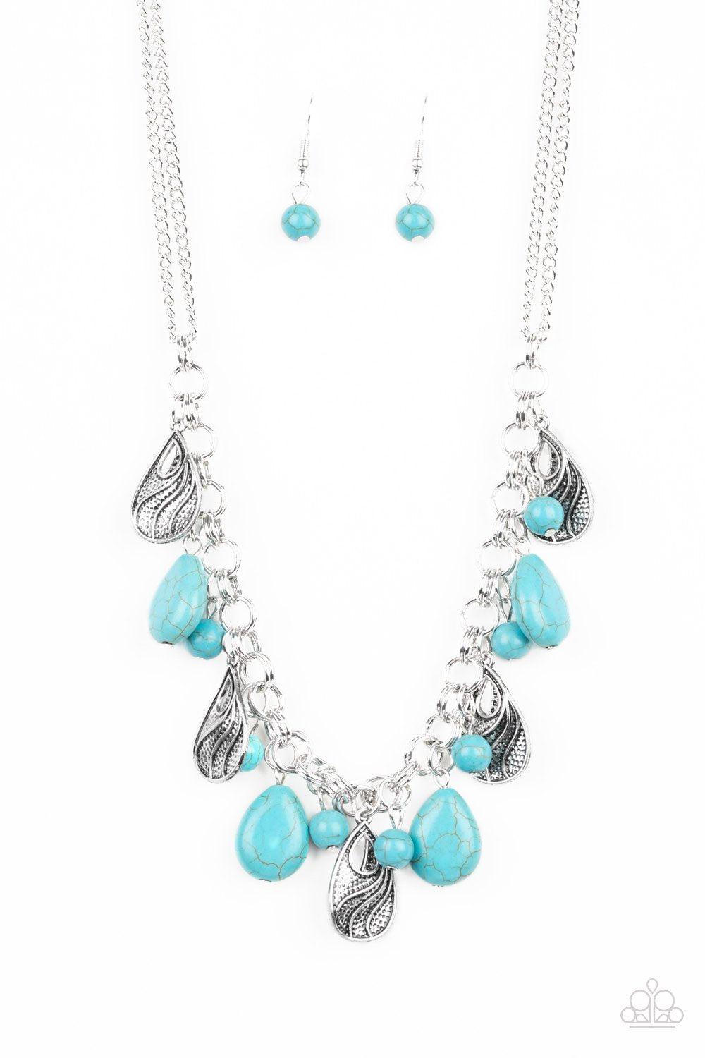 Terra Tranquility Silver and Turquoise Blue Stone Teardrop Necklace - Paparazzi Accessories- lightbox - CarasShop.com - Paparazzi Jewelry by Cara Jewels