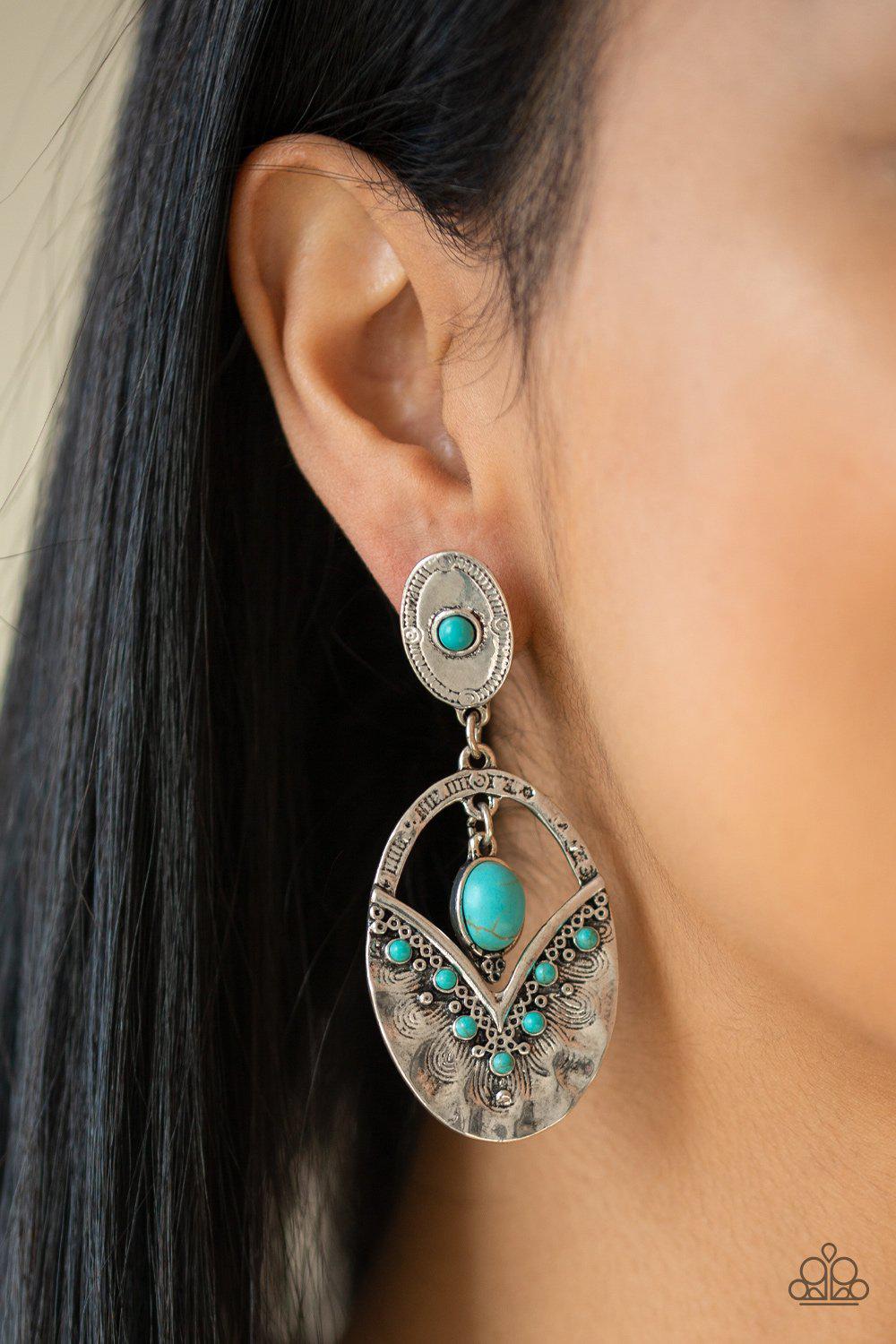 Terra Tribute Turquoise Blue and Silver Earrings - Paparazzi Accessories- lightbox - CarasShop.com - Paparazzi Jewelry by Cara Jewels