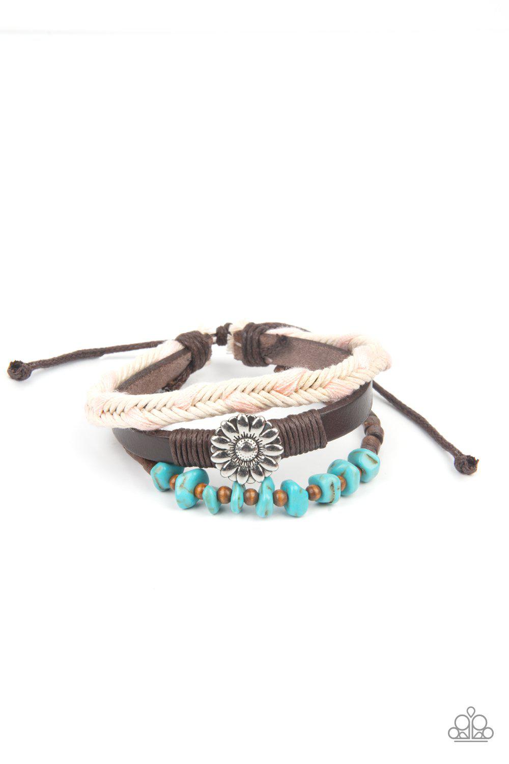 Terrain Trend Pink, Turquoise Blue and Brown Urban Sliding Knot Bracelet - Paparazzi Accessories- on model - CarasShop.com - Paparazzi Jewelry by Cara Jewels
