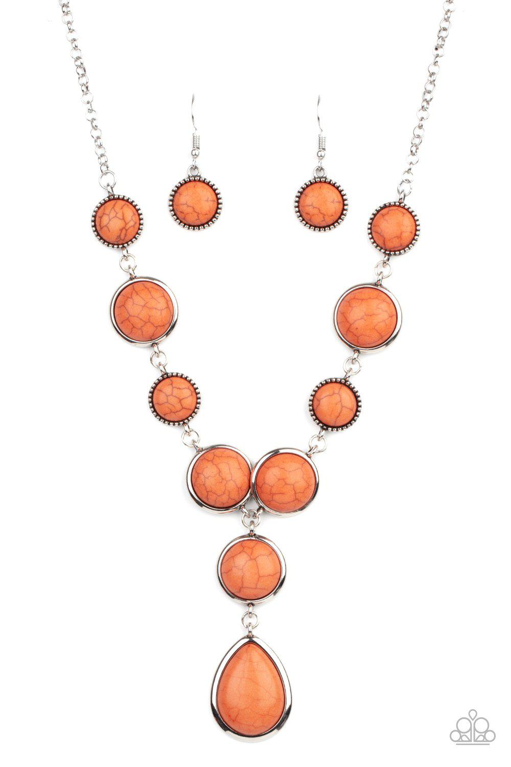 Terrestrial Trailblazer Orange Stone Necklace - Paparazzi Accessories- on model - CarasShop.com - Paparazzi Jewelry by Cara Jewels
