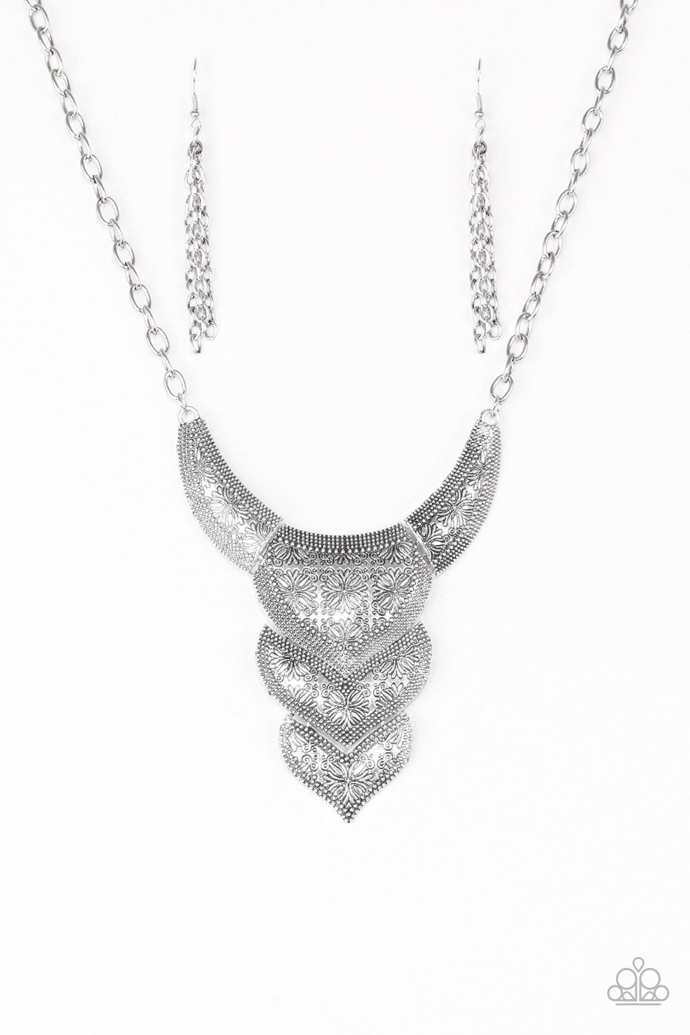 Texas Temptress Silver Necklace and matching Earrings - Paparazzi Accessories- lightbox - CarasShop.com - Paparazzi Jewelry by Cara Jewels