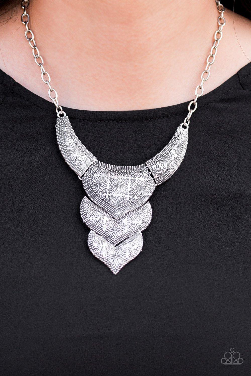 Texas Temptress Silver Necklace and matching Earrings - Paparazzi Accessories- lightbox - CarasShop.com - Paparazzi Jewelry by Cara Jewels