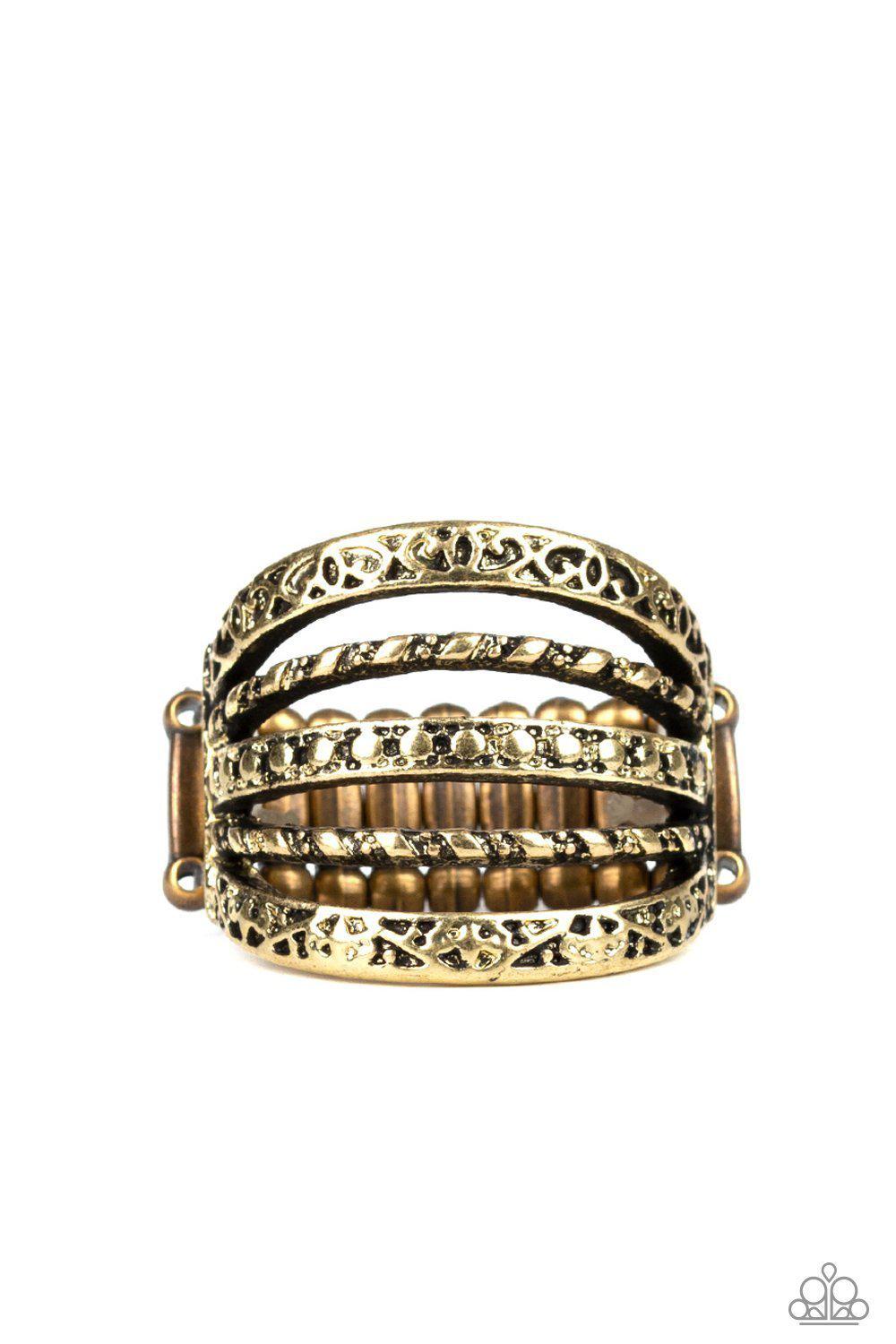 Textile Bliss Brass Ring - Paparazzi Accessories- lightbox - CarasShop.com - Paparazzi Jewelry by Cara Jewels