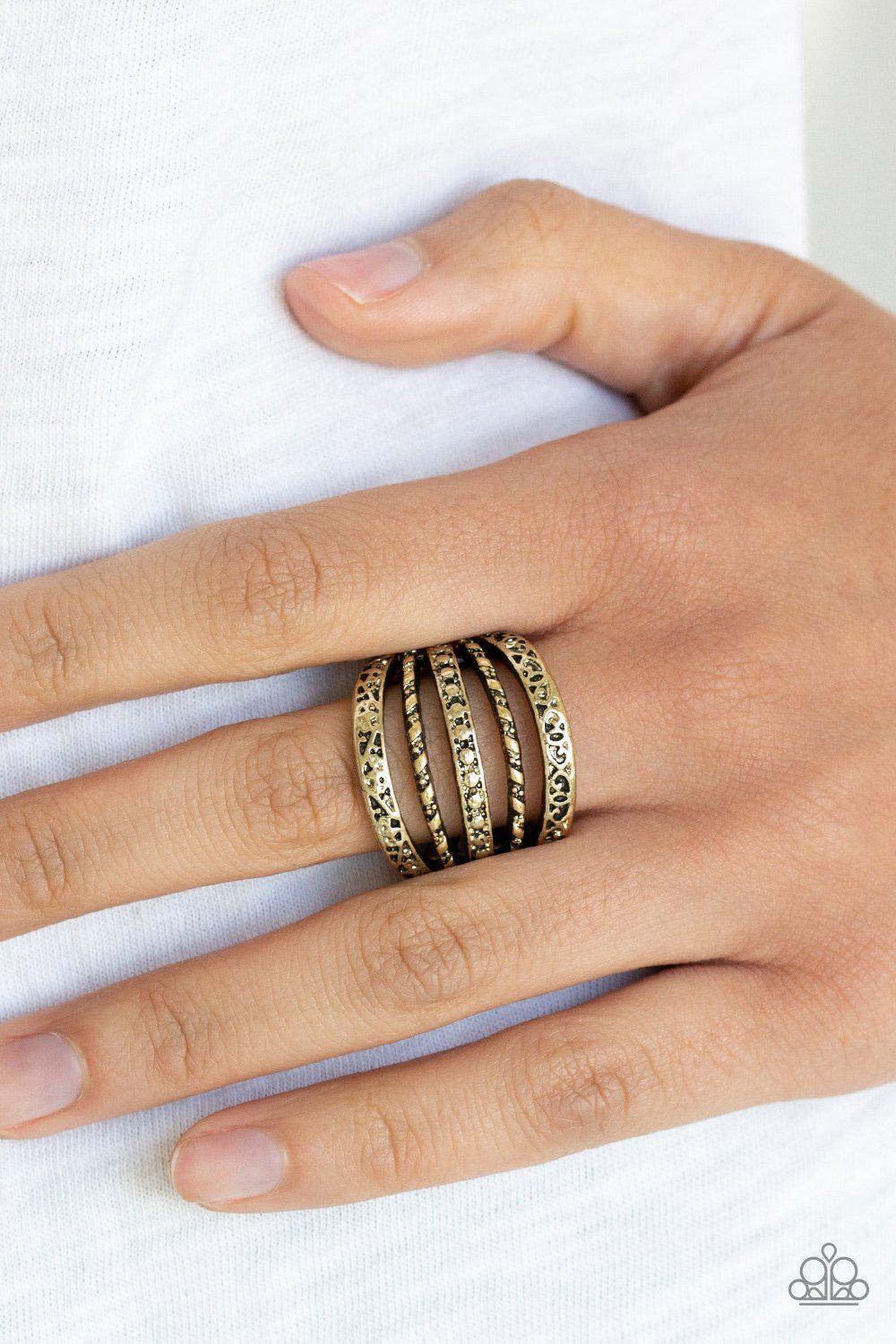 Textile Bliss Brass Ring - Paparazzi Accessories- on model - CarasShop.com - Paparazzi Jewelry by Cara Jewels