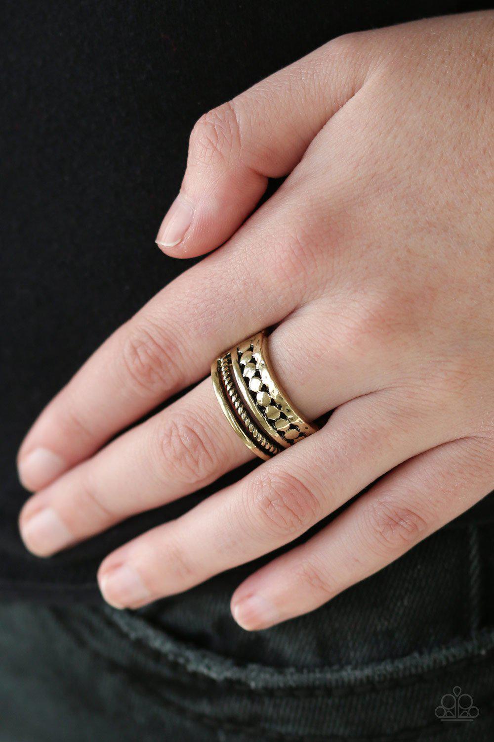Textile Tease Brass Ring - Paparazzi Accessories- lightbox - CarasShop.com - Paparazzi Jewelry by Cara Jewels