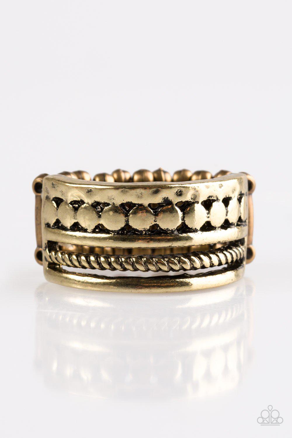 Textile Tease Brass Ring - Paparazzi Accessories- on model - CarasShop.com - Paparazzi Jewelry by Cara Jewels