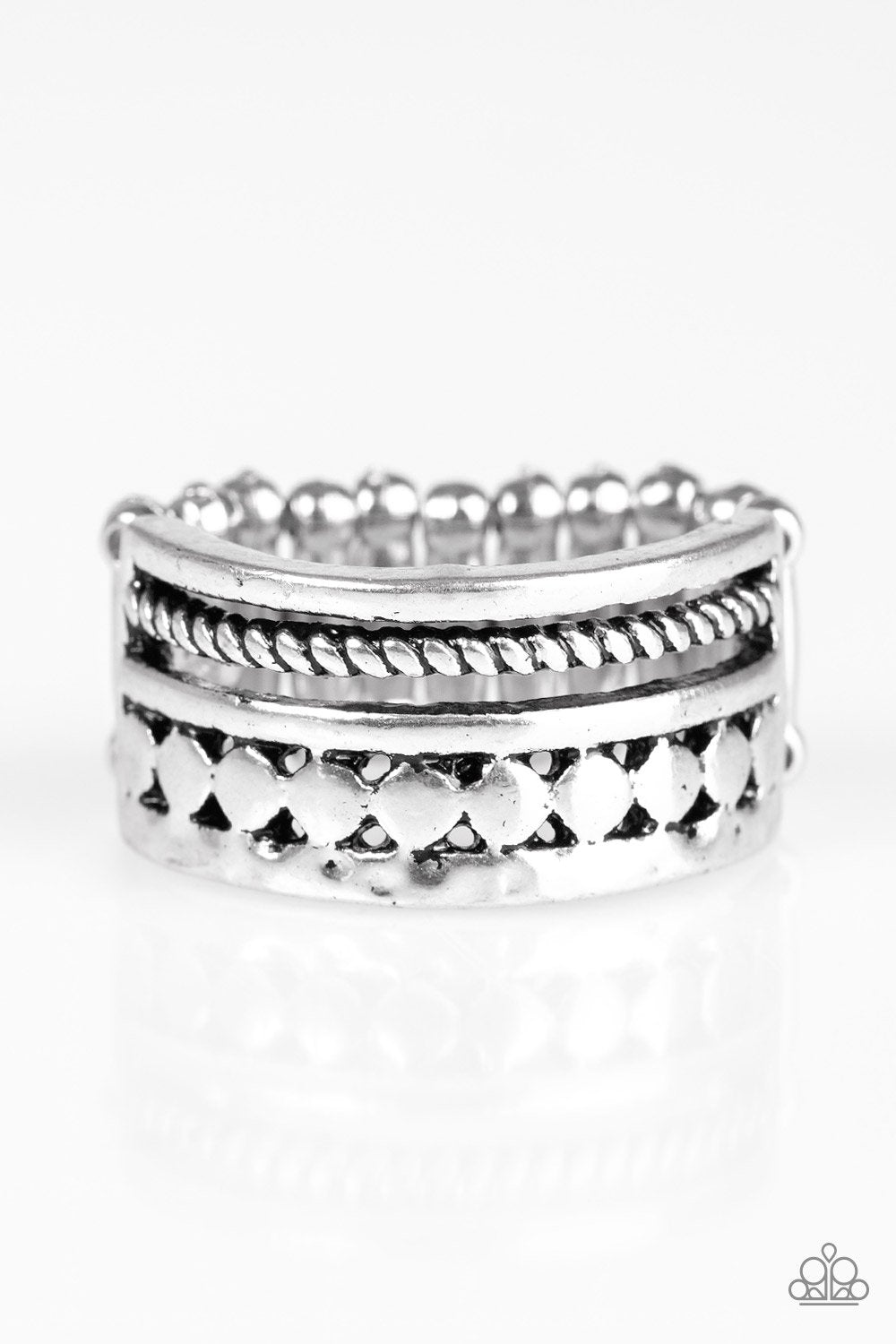 Textile Tease Silver Ring - Paparazzi Accessories- on model - CarasShop.com - Paparazzi Jewelry by Cara Jewels