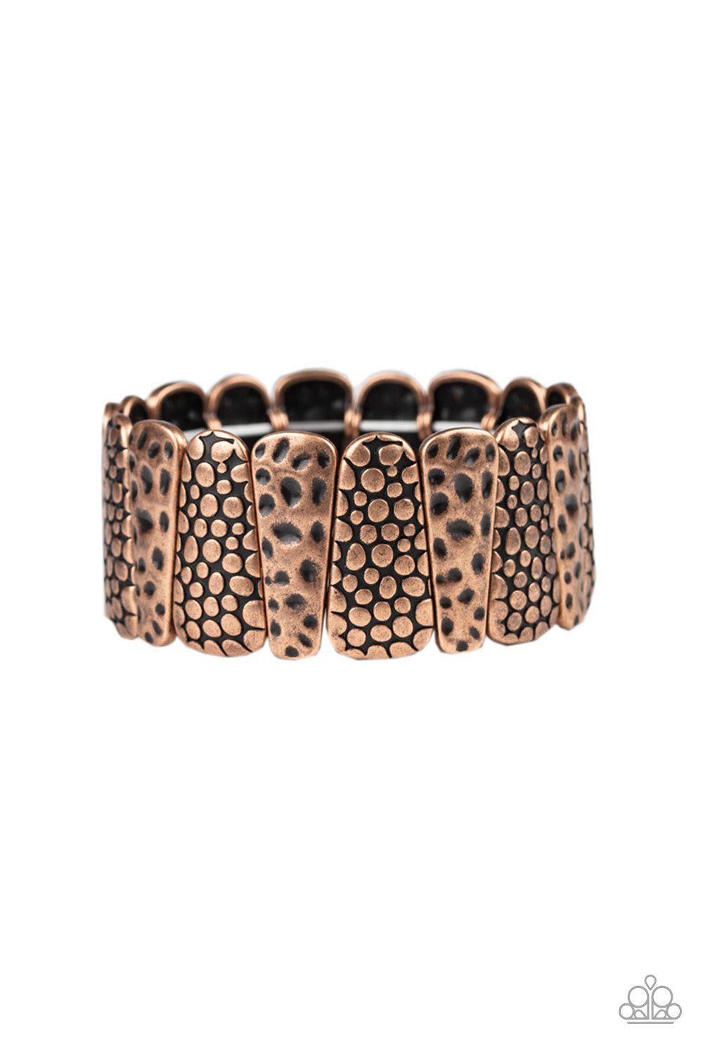 Texture Takedown Copper Bracelet - Paparazzi Accessories- on model - CarasShop.com - Paparazzi Jewelry by Cara Jewels