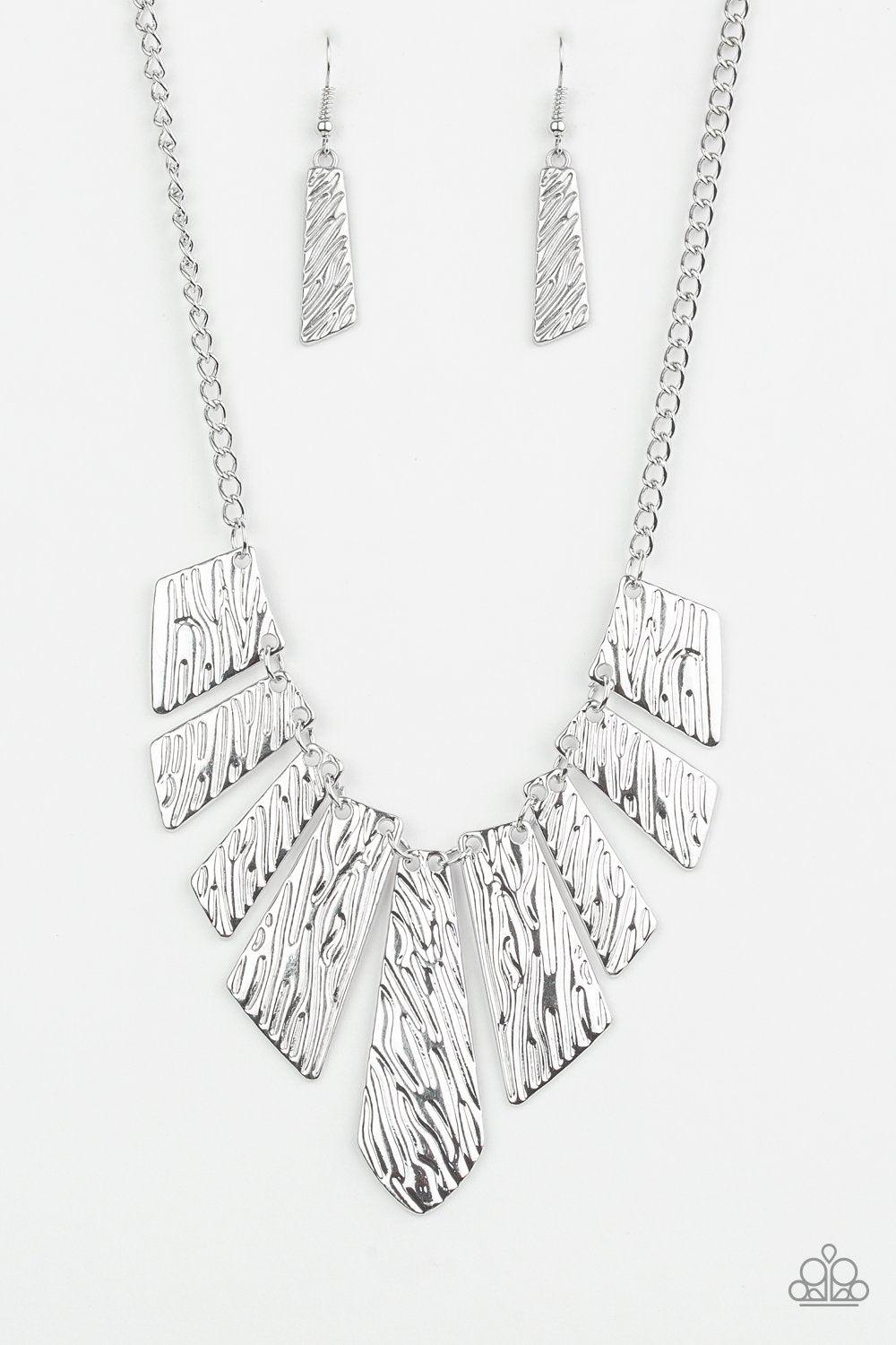 Texture Tigress Silver Necklace and matching Earrings - Paparazzi Accessories- lightbox - CarasShop.com - Paparazzi Jewelry by Cara Jewels