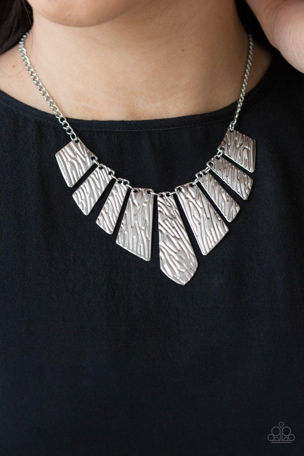 Texture Tigress Silver Necklace and matching Earrings - Paparazzi Accessories- lightbox - CarasShop.com - Paparazzi Jewelry by Cara Jewels