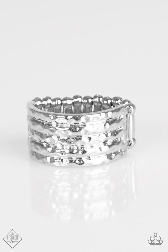 Texture Timbre Silver Ring - Paparazzi Accessories- on model - CarasShop.com - Paparazzi Jewelry by Cara Jewels