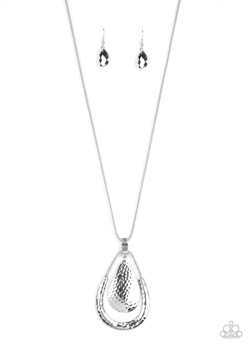 Texture Trekker Silver Urban Necklace - Paparazzi Accessories- lightbox - CarasShop.com - Paparazzi Jewelry by Cara Jewels
