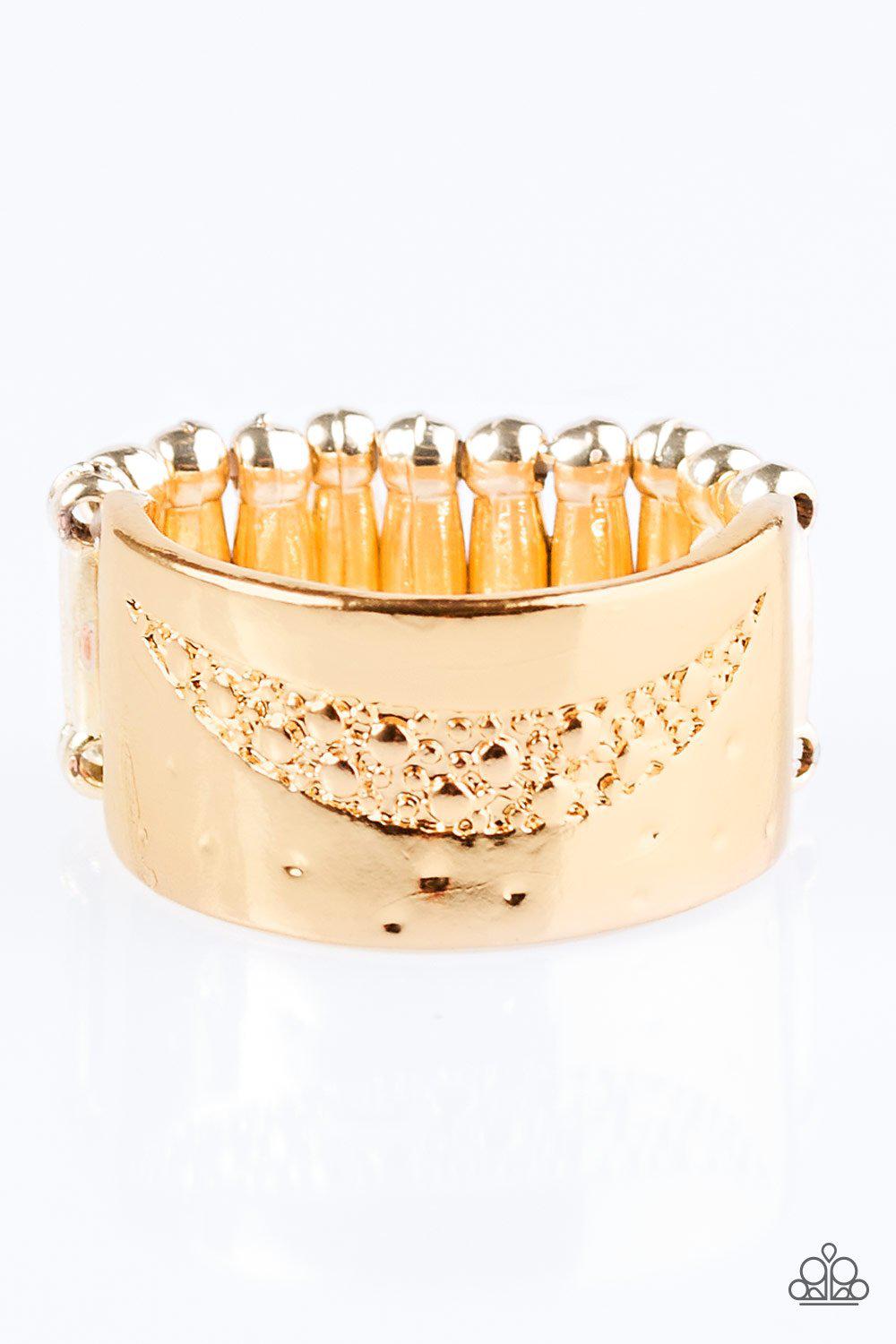 Texture Trip Gold Ring - Paparazzi Accessories- on model - CarasShop.com - Paparazzi Jewelry by Cara Jewels