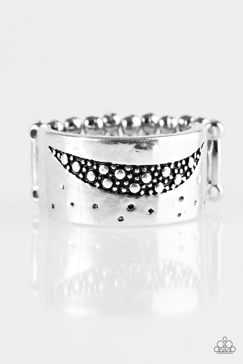 Texture Trip Silver Ring - Paparazzi Accessories- on model - CarasShop.com - Paparazzi Jewelry by Cara Jewels