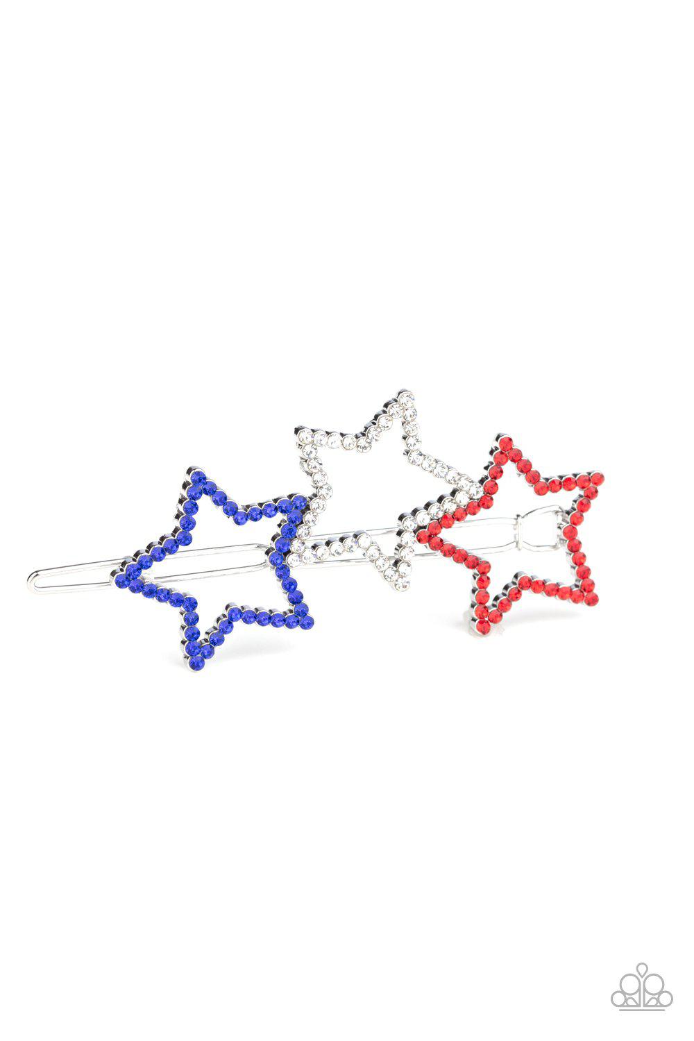 Thank My Lucky Stars Red, White and Blue Rhinestone Hair Clip - Paparazzi Accessories- lightbox - CarasShop.com - Paparazzi Jewelry by Cara Jewels