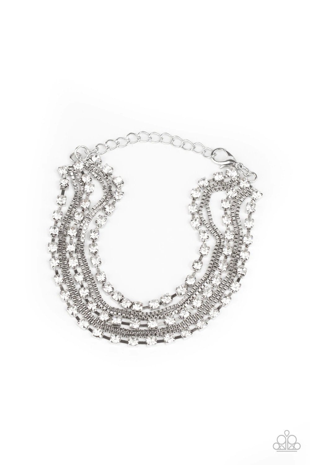 That's a Smash! White Rhinestone & Silver Chain Bracelet - Paparazzi Accessories- lightbox - CarasShop.com - Paparazzi Jewelry by Cara Jewels
