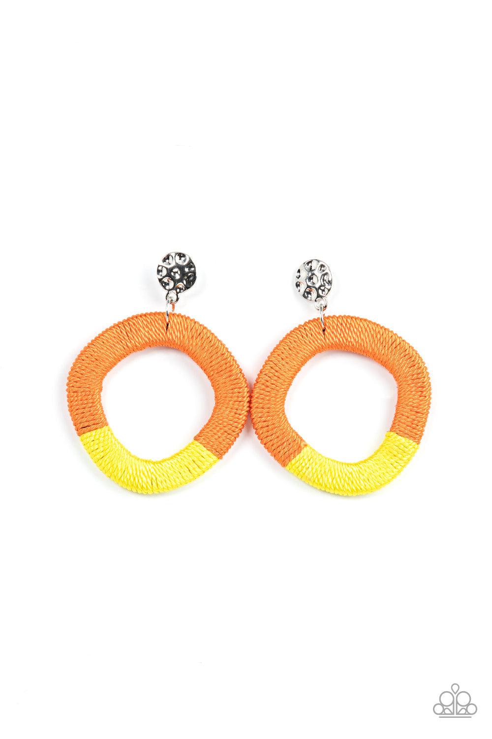 Thats a WRAPAROUND Multi Orange & Yellow Earrings - Paparazzi Accessories- lightbox - CarasShop.com - Paparazzi Jewelry by Cara Jewels