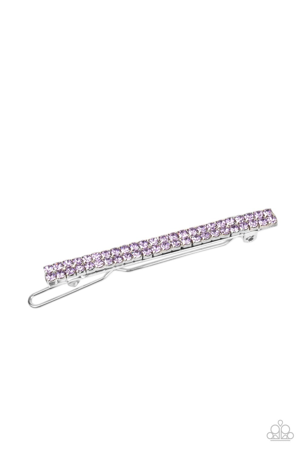 Thats GLOW-biz Purple Rhinestone Hair Clip - Paparazzi Accessories- on model - CarasShop.com - Paparazzi Jewelry by Cara Jewels