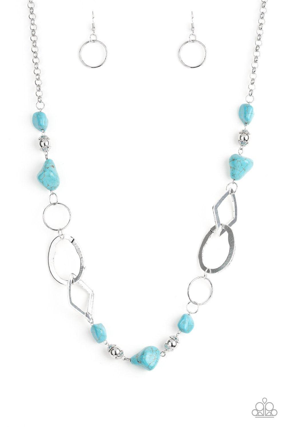 That's TERRA-ific Silver and Turquoise Blue Stone Necklace - Paparazzi Accessories- on model - CarasShop.com - Paparazzi Jewelry by Cara Jewels