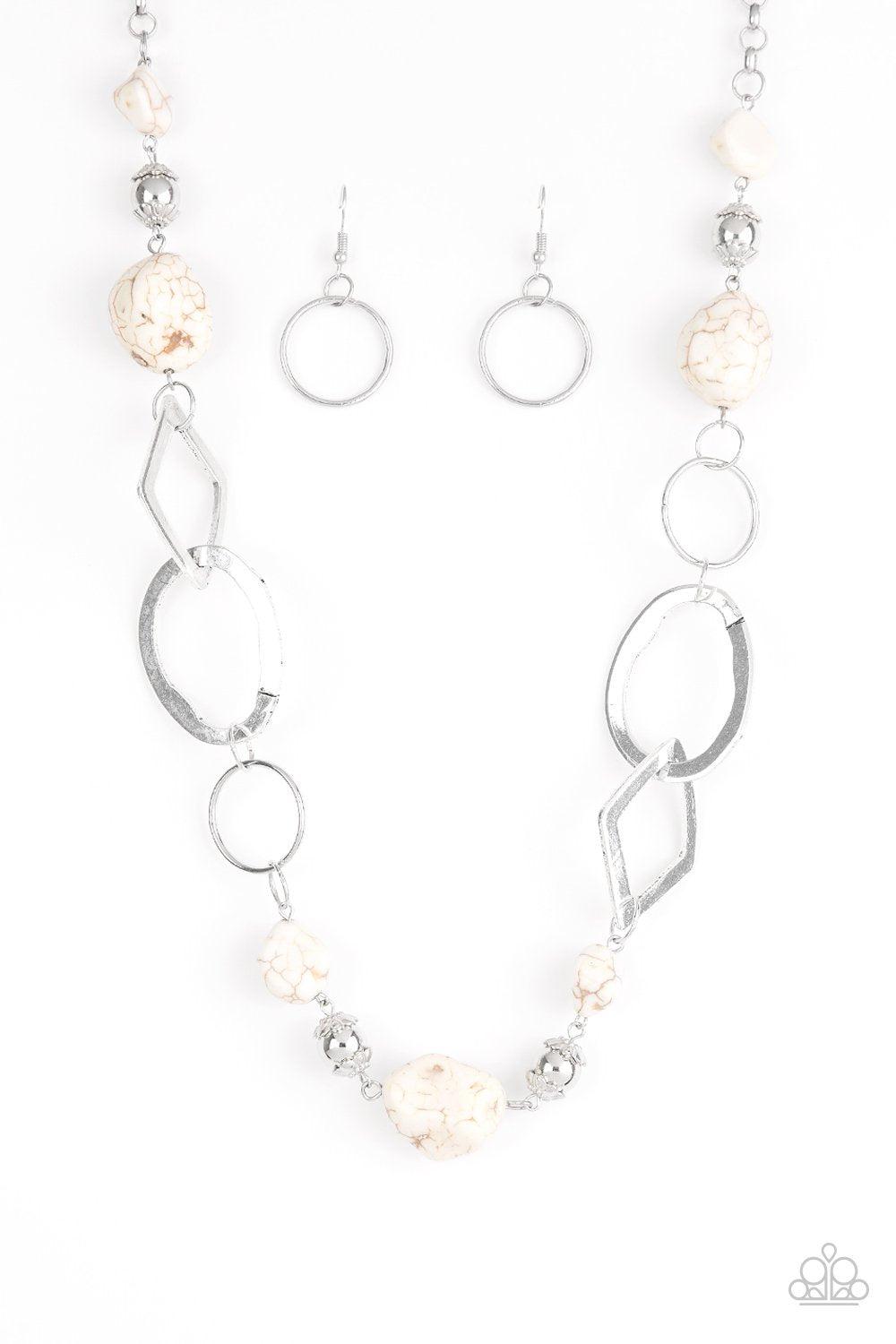 Thats TERRA-ific! White Stone and Silver Necklace - Paparazzi Accessories- lightbox - CarasShop.com - Paparazzi Jewelry by Cara Jewels