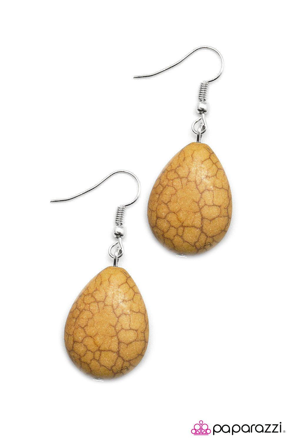 The 5th Element Yellow Stone Earrings - Paparazzi Accessories- on model - CarasShop.com - Paparazzi Jewelry by Cara Jewels