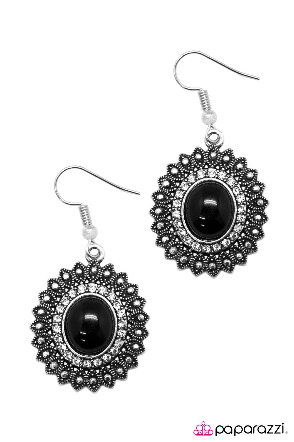 The Academy Awards Black Earrings - Paparazzi Accessories- on model - CarasShop.com - Paparazzi Jewelry by Cara Jewels