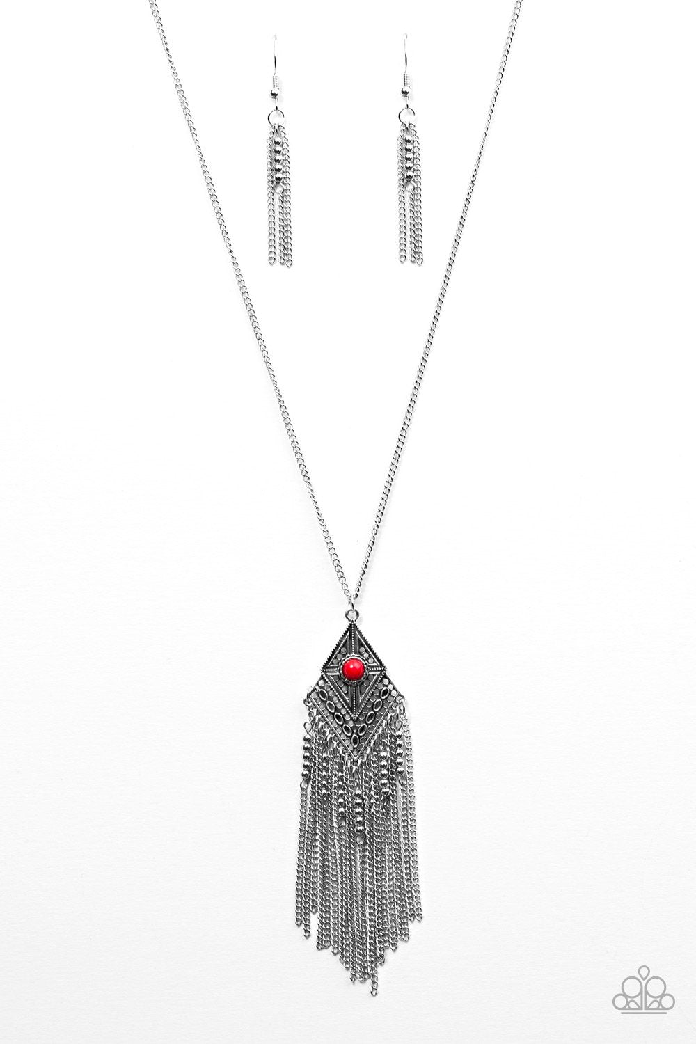 The Adventure Begins Red and Silver Necklace - Paparazzi Accessories- lightbox - CarasShop.com - Paparazzi Jewelry by Cara Jewels