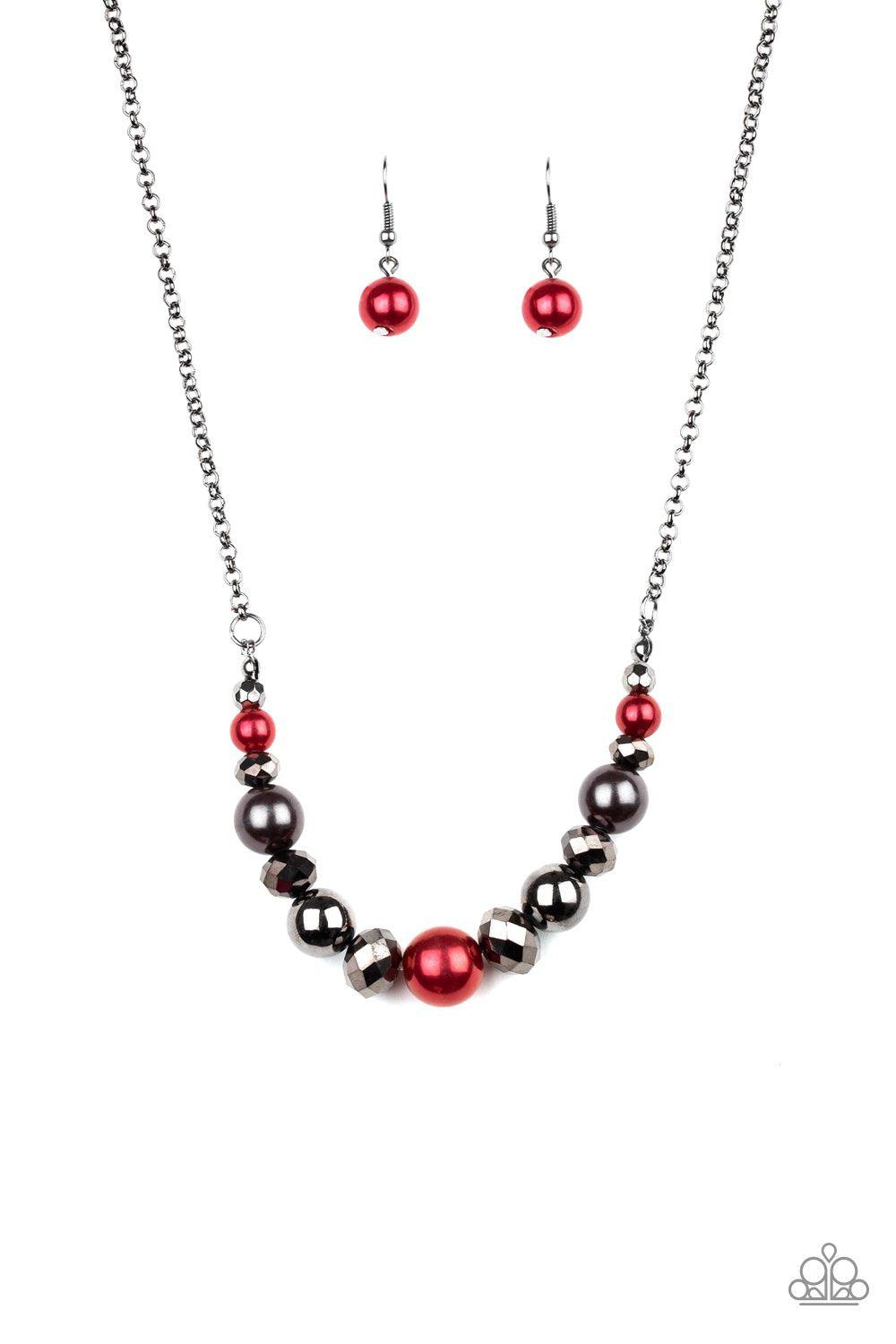 Paparazzi The Big Leaguer Multi Red and Gunmetal Necklace
