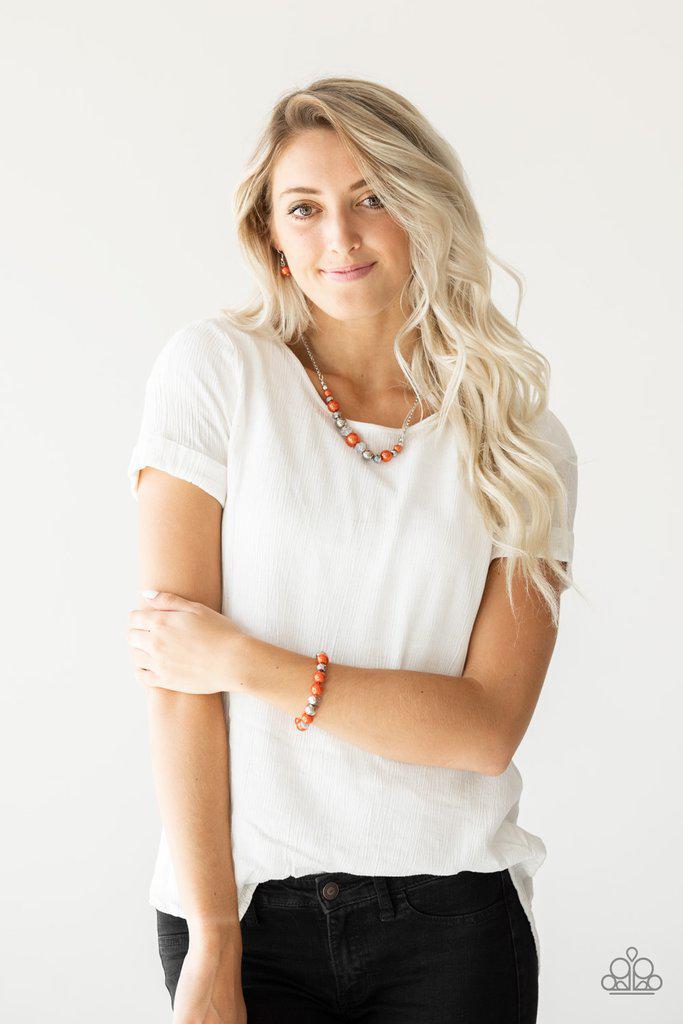The Big Leaguer Orange and Silver Necklace - Paparazzi Accessories - CarasShop.com - Paparazzi Jewelry by Cara Jewels