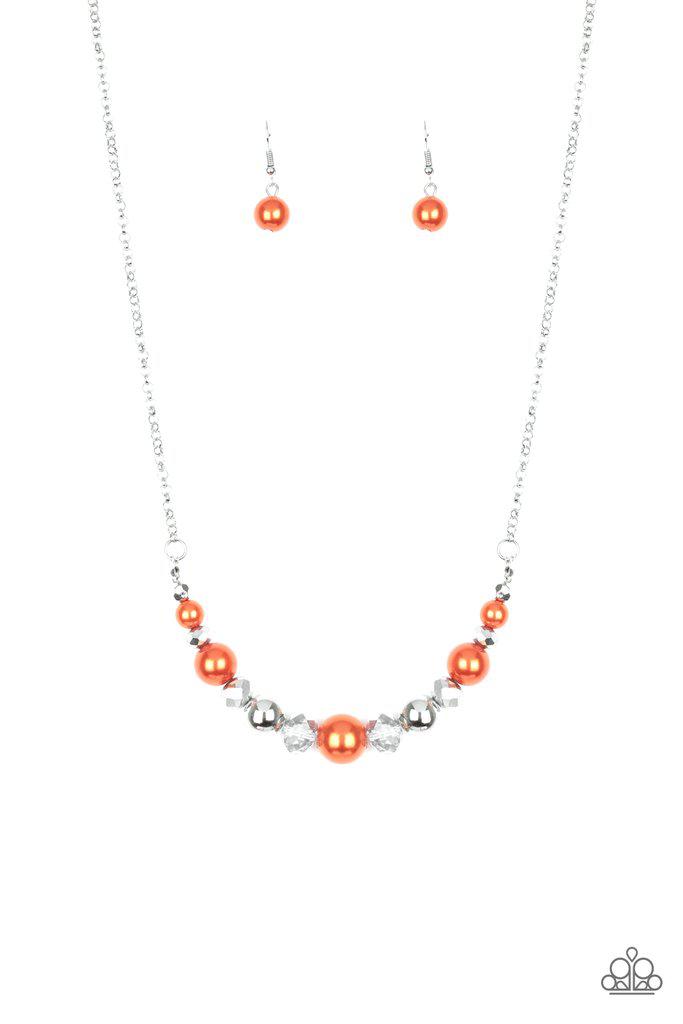 The Big Leaguer Orange and Silver Necklace - Paparazzi Accessories- lightbox - CarasShop.com - Paparazzi Jewelry by Cara Jewels