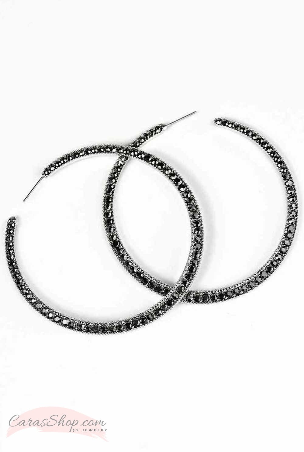 The Big Leagues - Silver Hematite Hoop Earrings - Paparazzi Accessories- on model - CarasShop.com - Paparazzi Jewelry by Cara Jewels