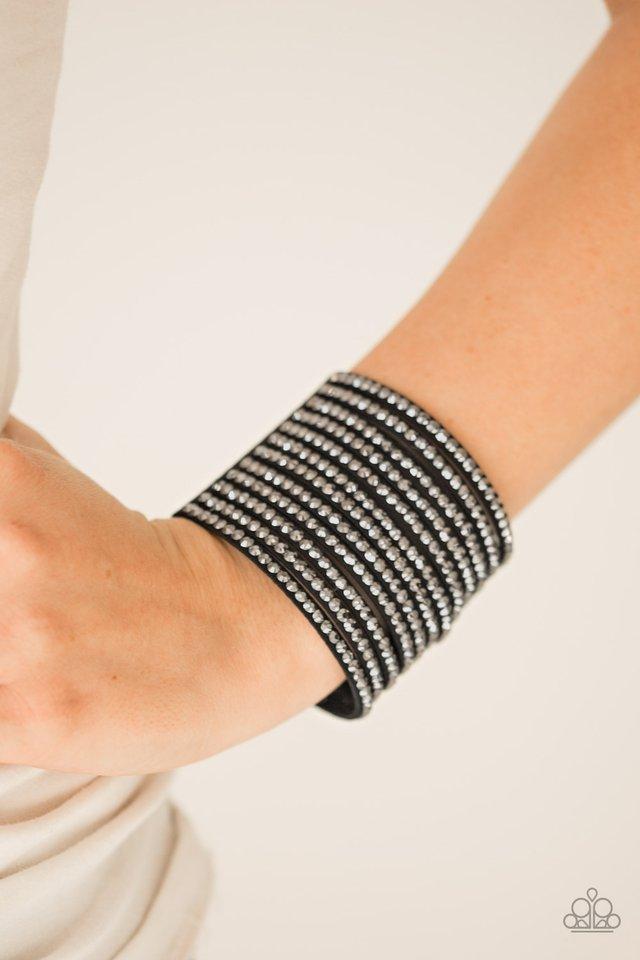 The Boss Is Back Black and Hematite Urban Cuff Wrap Snap Bracelet - Paparazzi Accessories- on model - CarasShop.com - Paparazzi Jewelry by Cara Jewels