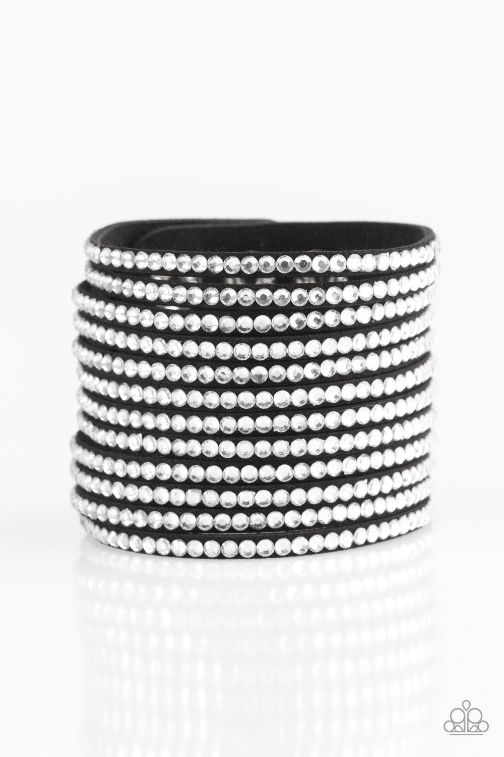 The Boss Is Back Black and White Rhinestone Urban Cuff Wrap Snap Bracelet - Paparazzi Accessories- lightbox - CarasShop.com - Paparazzi Jewelry by Cara Jewels