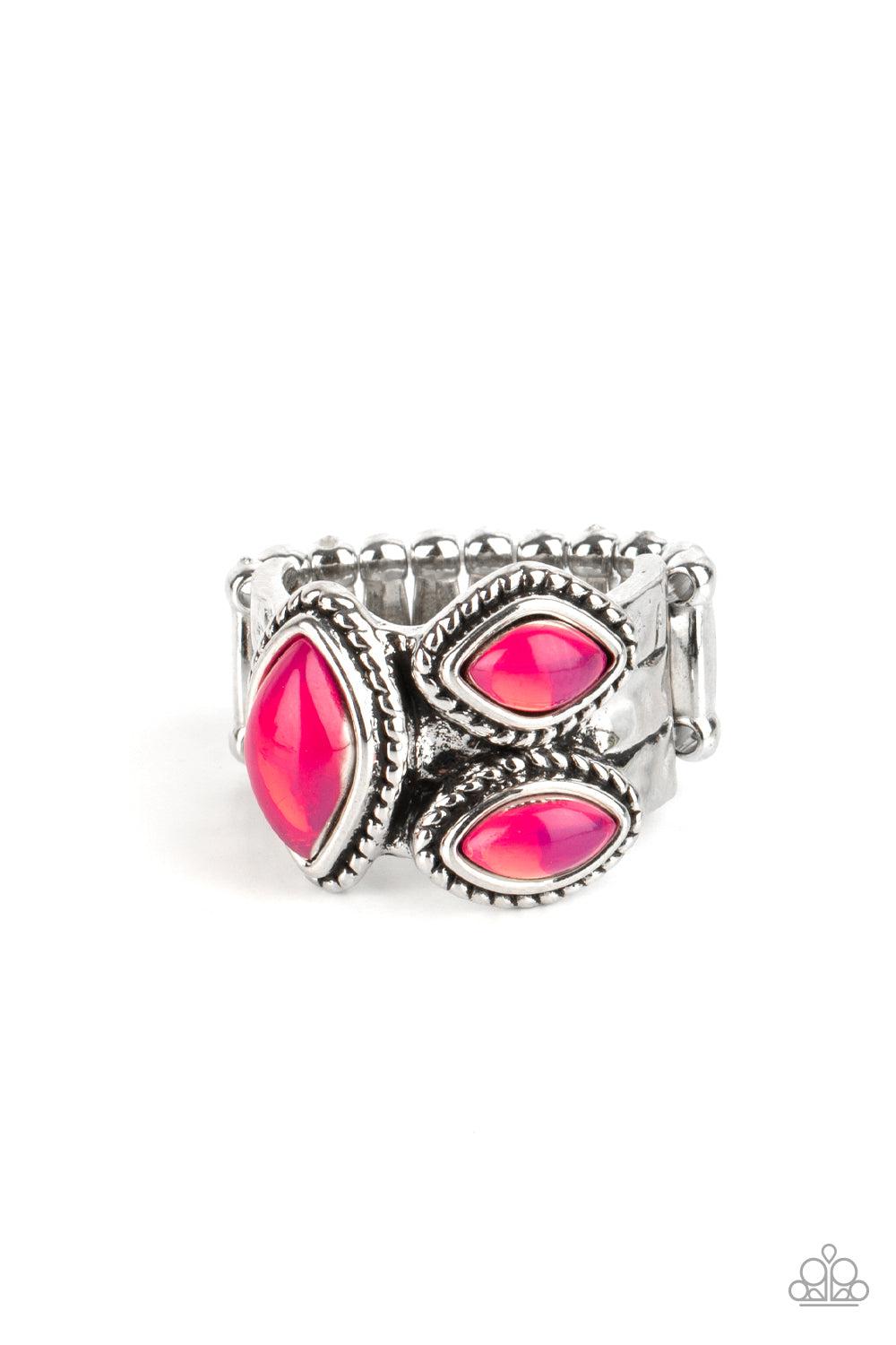 The Charisma Collector Pink Ring - Paparazzi Accessories 2021 Summer Party Pack Exclusive- on model - CarasShop.com - Paparazzi Jewelry by Cara Jewels