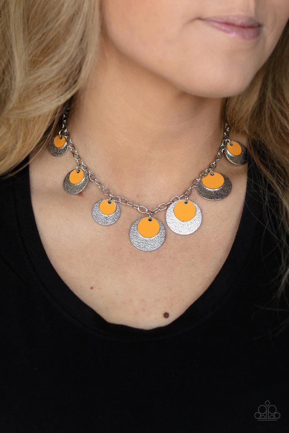 The Cosmos Are Calling Orange Necklace - Paparazzi Accessories- on model - CarasShop.com - Paparazzi Jewelry by Cara Jewels