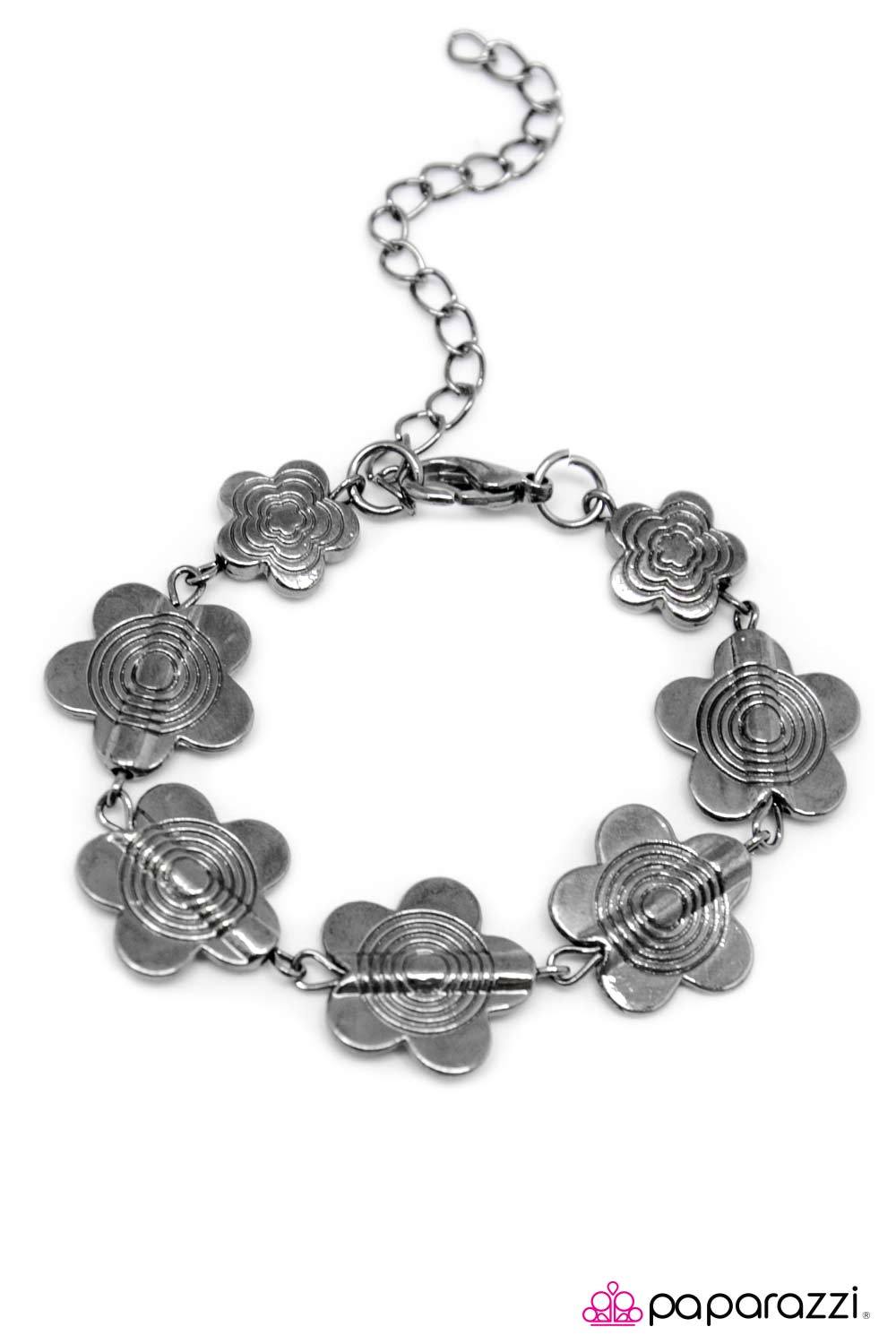 The Daisy Disco Gunmetal Black Flower Bracelet - Paparazzi Accessories- lightbox - CarasShop.com - Paparazzi Jewelry by Cara Jewels