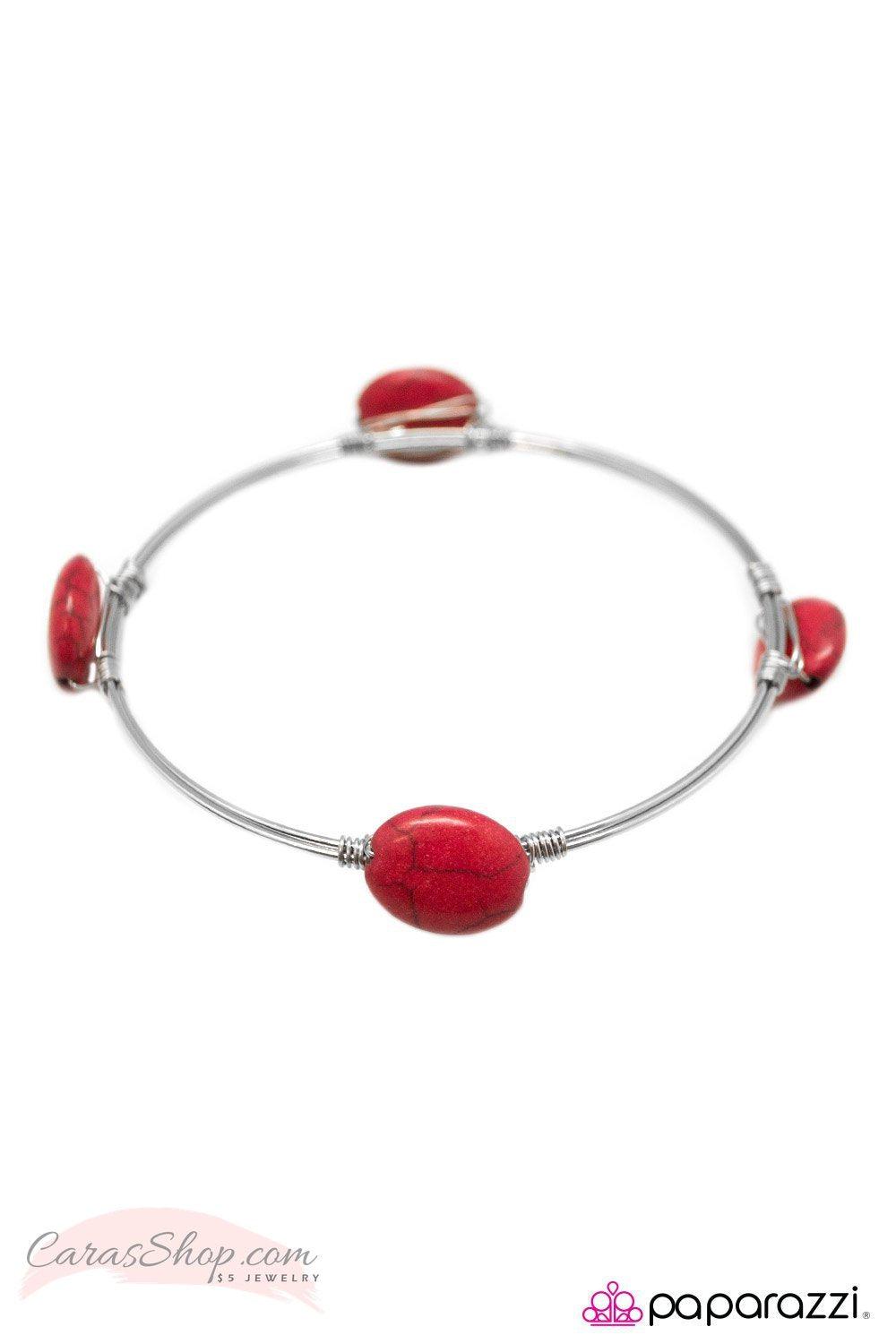 The Dry Lands Red Stone Bangle Bracelet - Paparazzi Accessories- lightbox - CarasShop.com - Paparazzi Jewelry by Cara Jewels