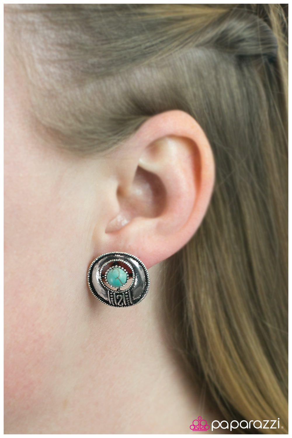 The Four Corners Turquoise Blue Stone Post Earrings - Paparazzi Accessories- lightbox - CarasShop.com - Paparazzi Jewelry by Cara Jewels