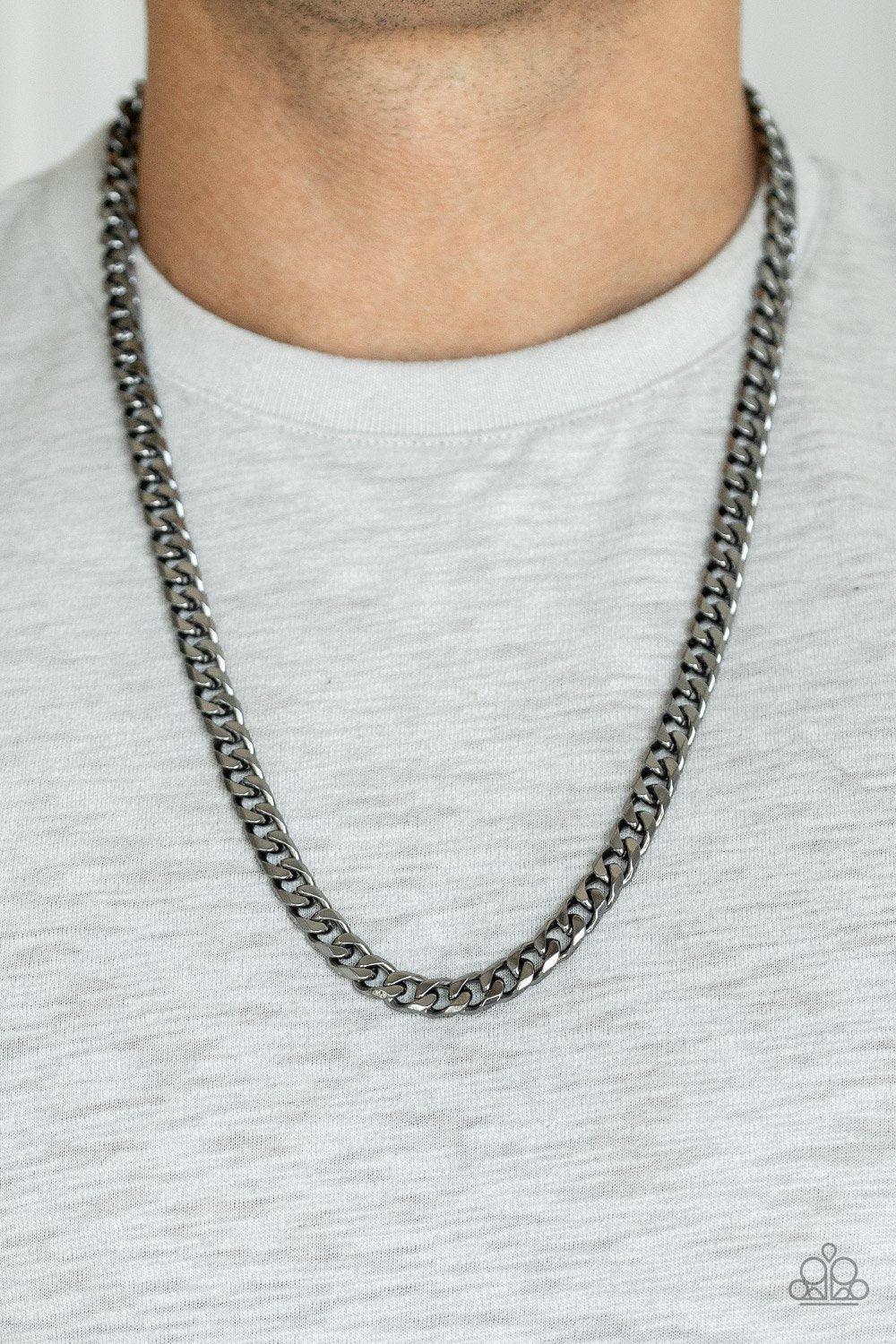 The Game CHAIN-ger Men's Gunmetal Black Urban Chain Necklace - Paparazzi Accessories- lightbox - CarasShop.com - Paparazzi Jewelry by Cara Jewels