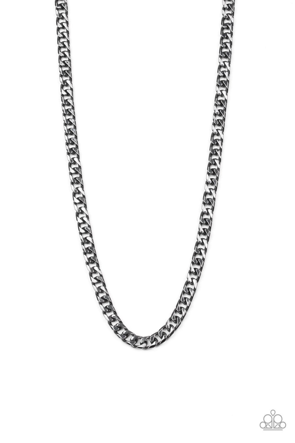 The Game CHAIN-ger Men's Gunmetal Black Urban Chain Necklace - Paparazzi Accessories- on model - CarasShop.com - Paparazzi Jewelry by Cara Jewels