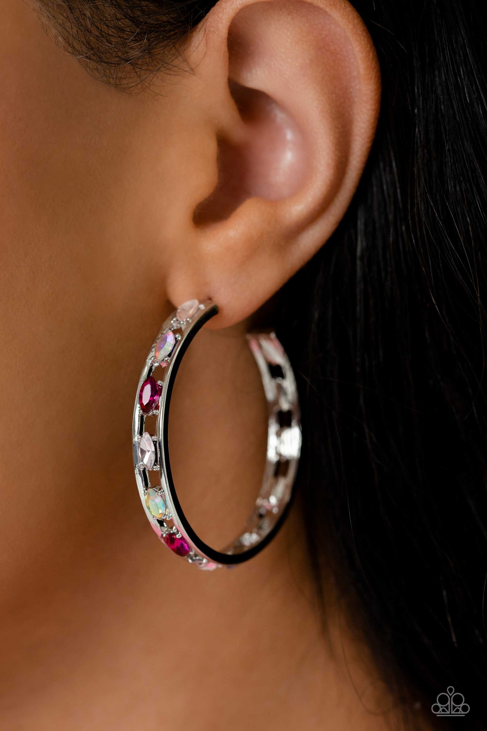 The Gem Fairy Pink Hoop Earrings - Paparazzi Accessories- lightbox - CarasShop.com - Paparazzi Jewelry by Cara Jewels