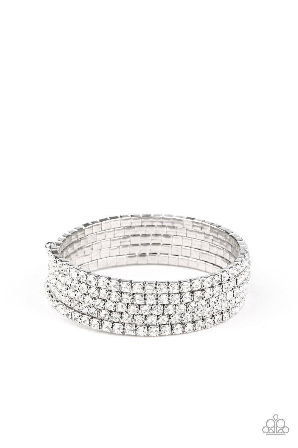 The GLOW-Digger White Rhinestone Infinity Wrap Bracelet - Paparazzi Accessories- lightbox - CarasShop.com - Paparazzi Jewelry by Cara Jewels