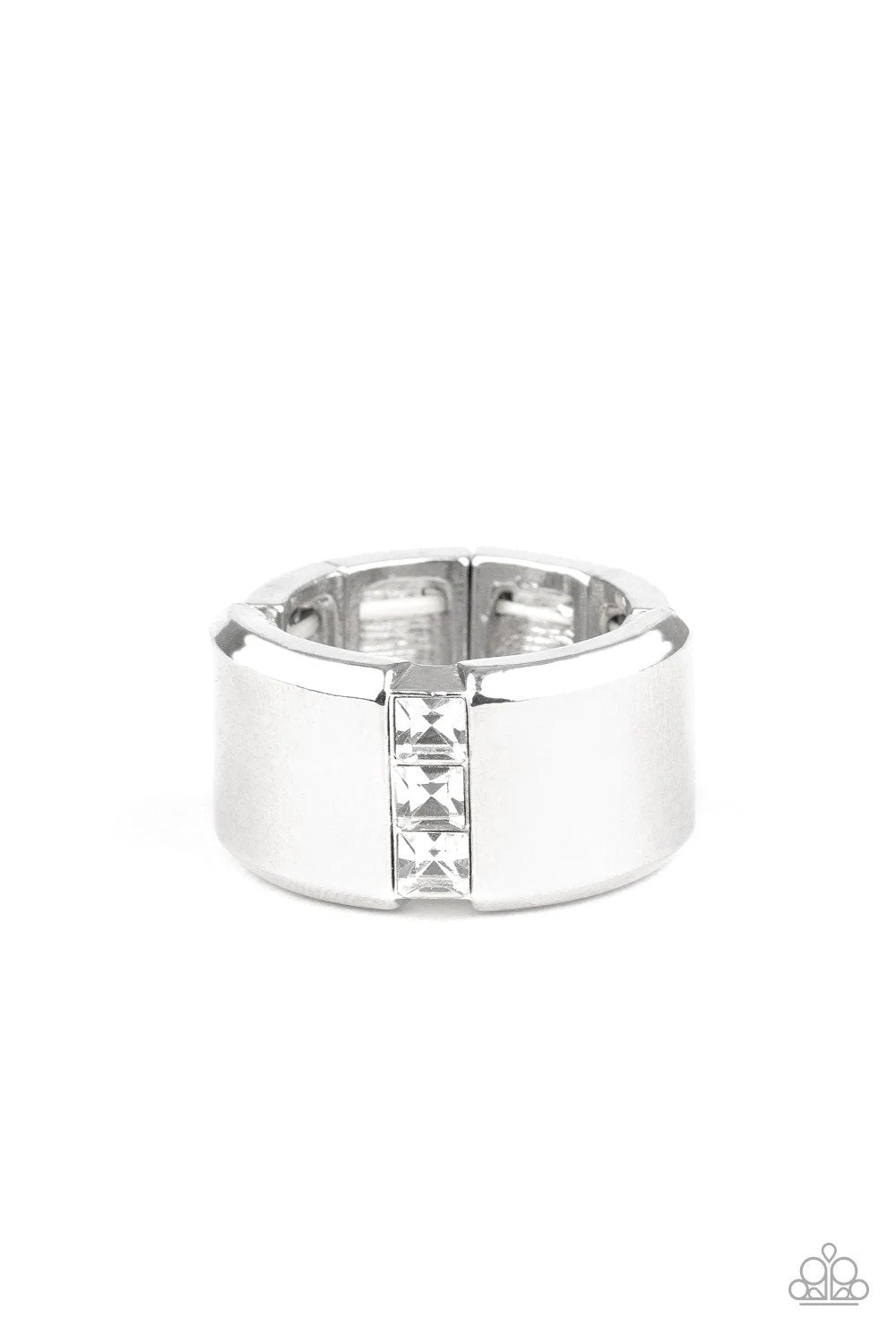 The Graduate Men's White & Silver Ring - Paparazzi Accessories- lightbox - CarasShop.com - Paparazzi Jewelry by Cara Jewels