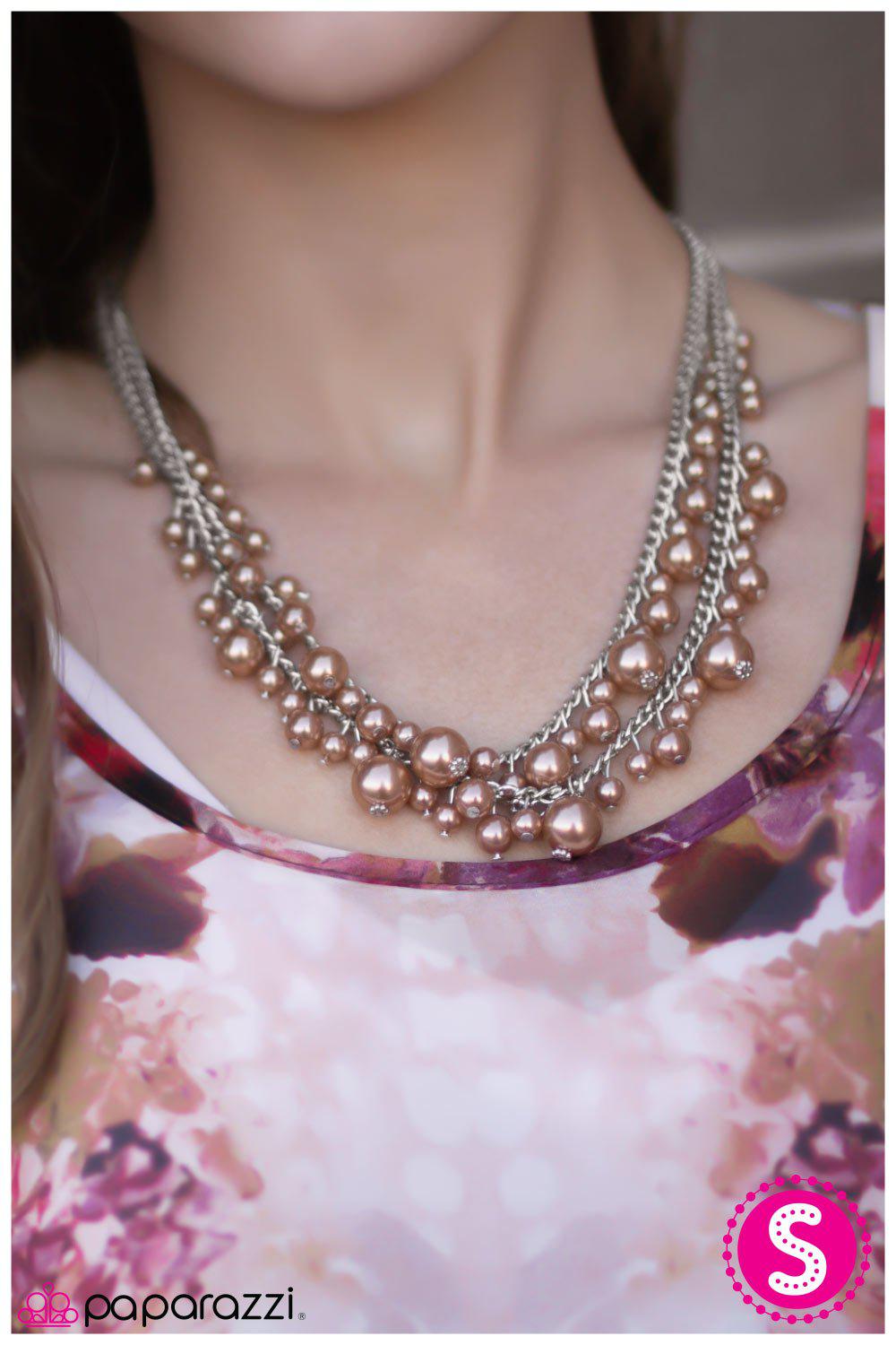 The Grand Banquet Brown Pearl Necklace - Paparazzi Accessories- on model - CarasShop.com - Paparazzi Jewelry by Cara Jewels